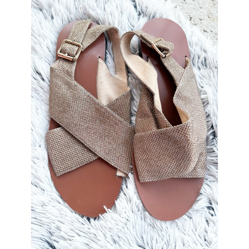 Oliver Bonas Crossover Leather Metallic Sandals Bronze‎